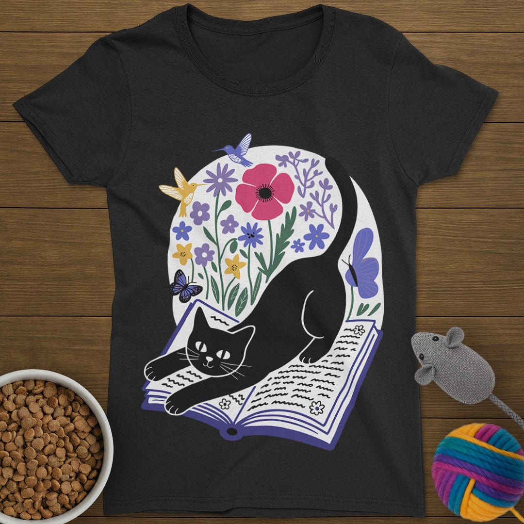 Cats Books and Flowers T-Shirt Womens