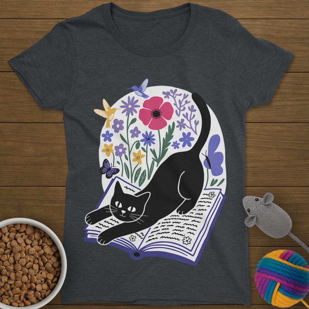 Cats Books and Flowers T-Shirt Womens