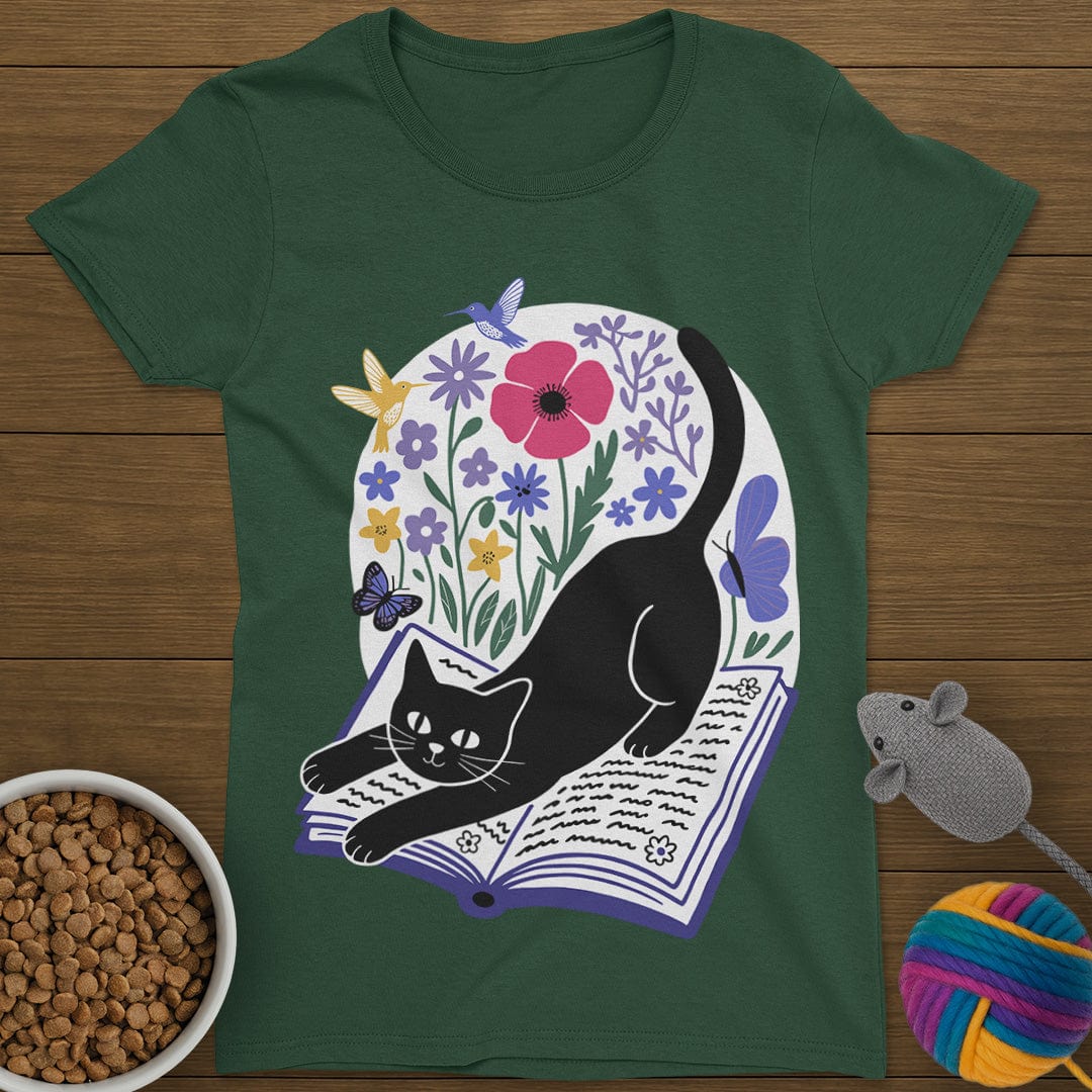 Cats Books and Flowers T-Shirt Womens