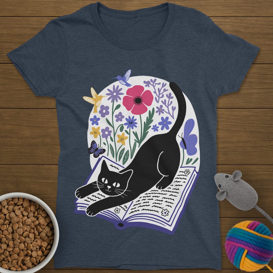 Cats Books and Flowers T-Shirt Womens