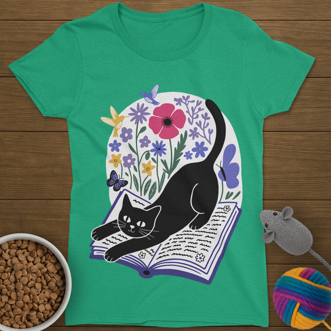 Cats Books and Flowers T-Shirt Womens