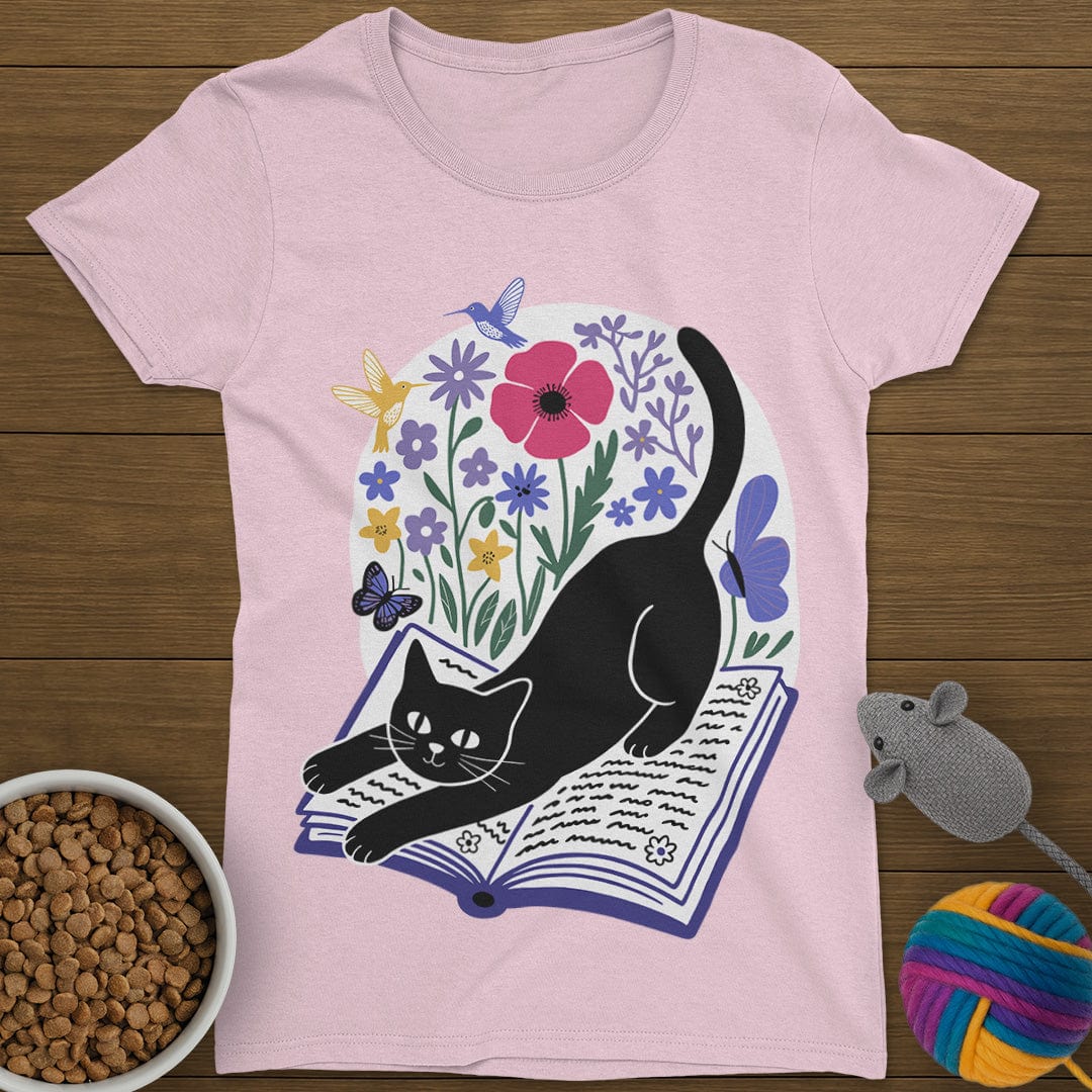 Cats Books and Flowers T-Shirt Womens
