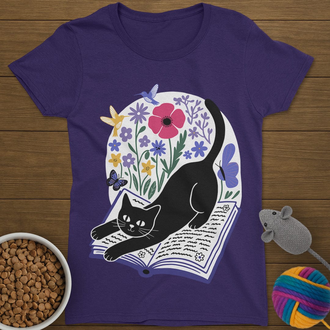Cats Books and Flowers T-Shirt Womens