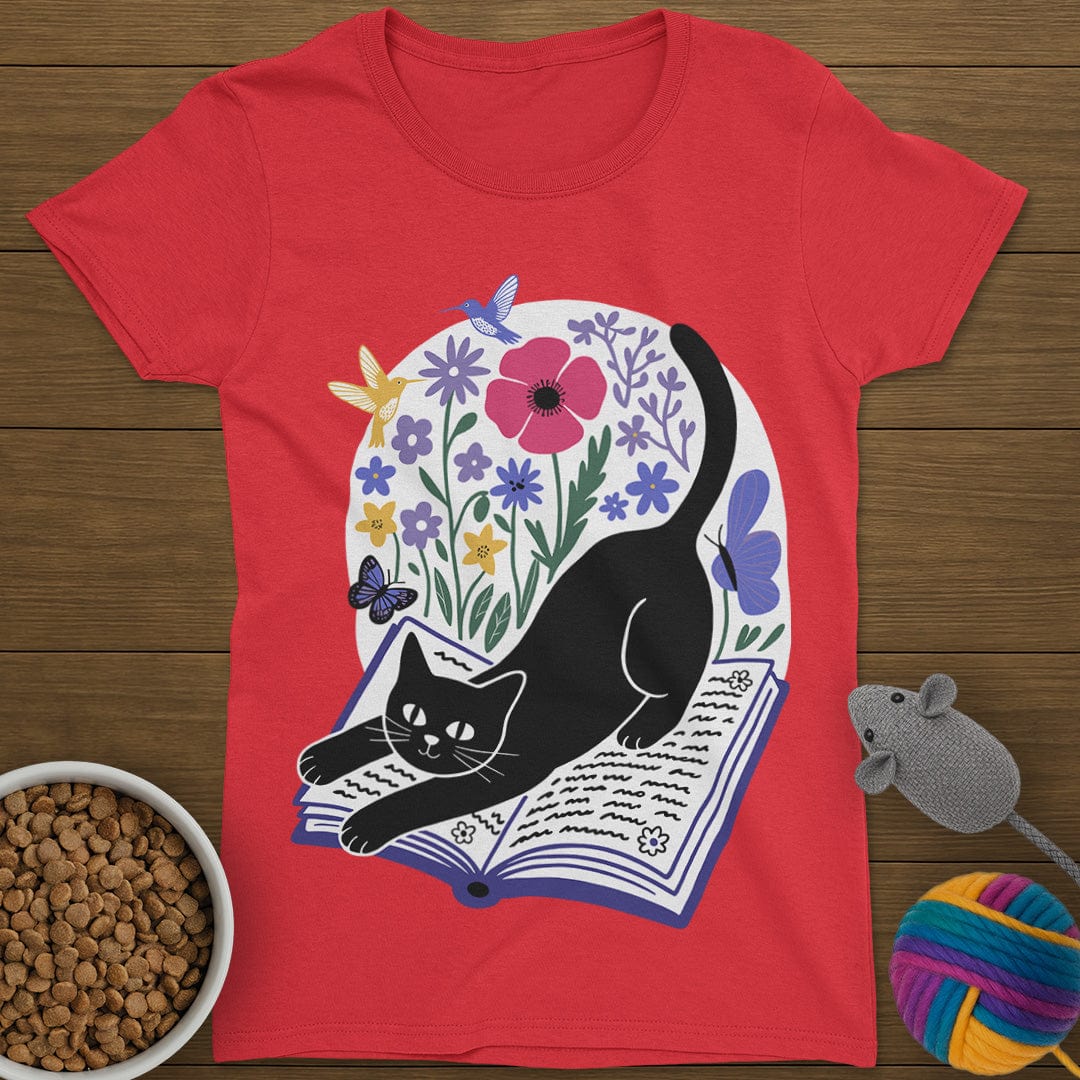 Cats Books and Flowers T-Shirt Womens