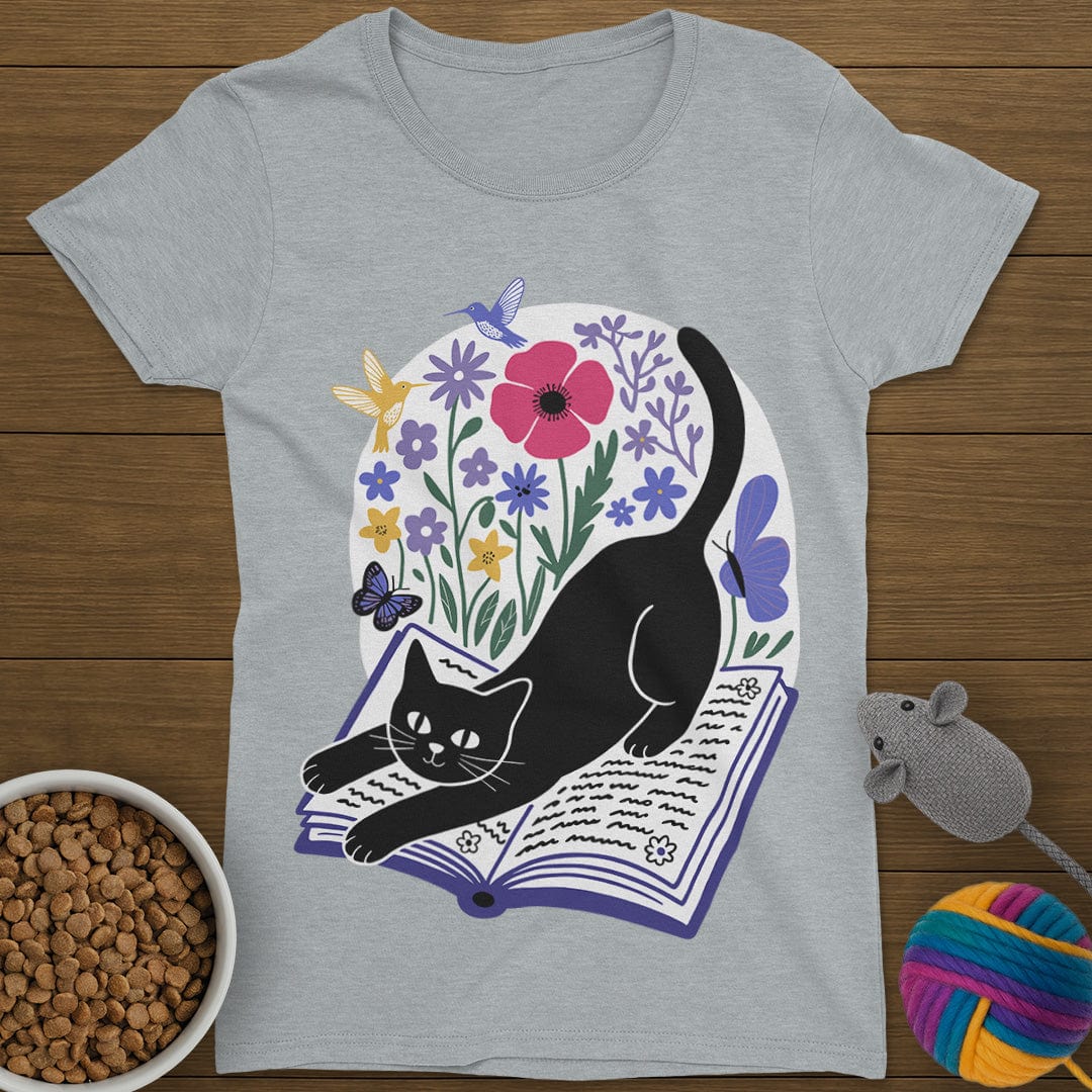 Cats Books and Flowers T-Shirt Womens