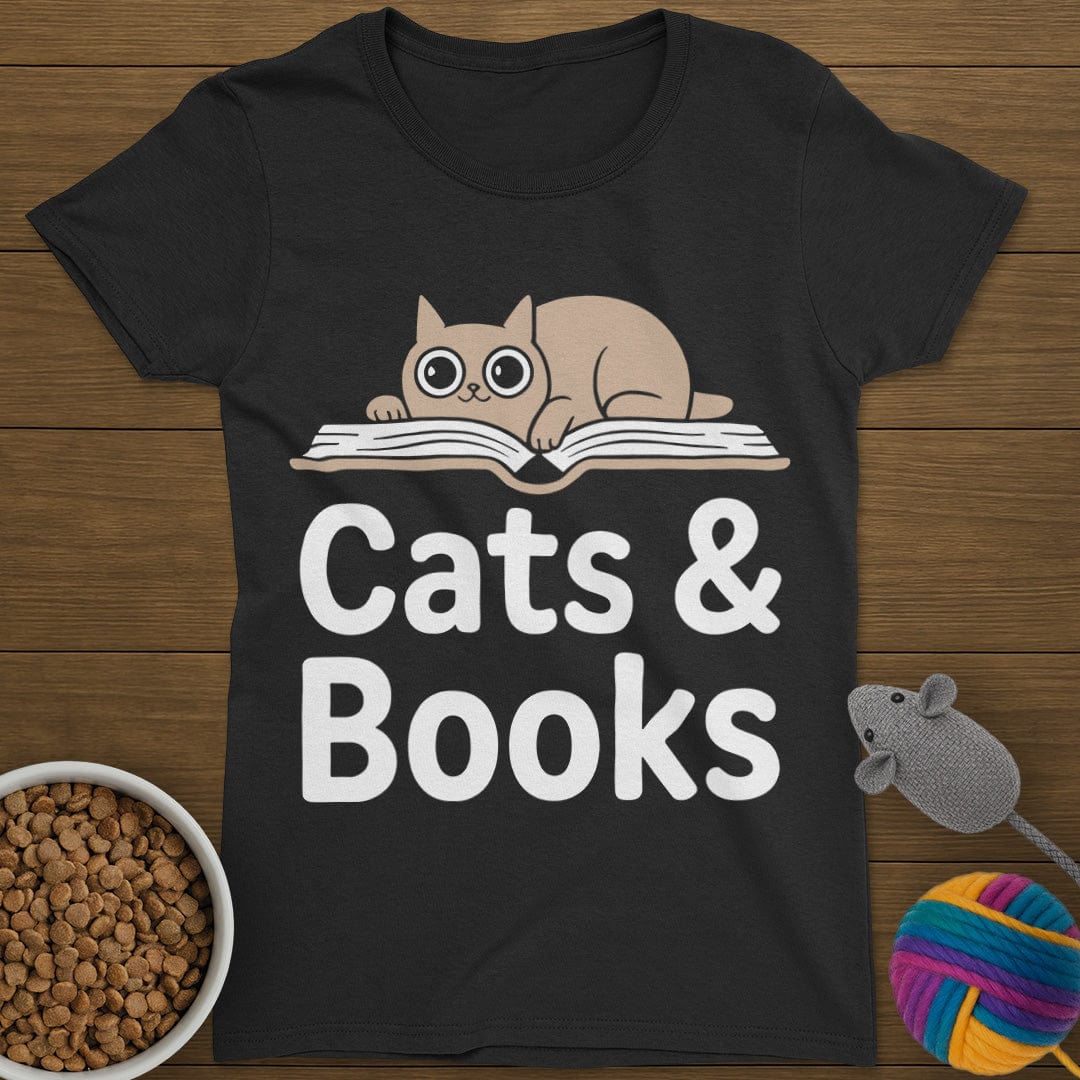 Cats and Books T-Shirt Womens