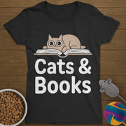 Cats and Books T-Shirt Womens