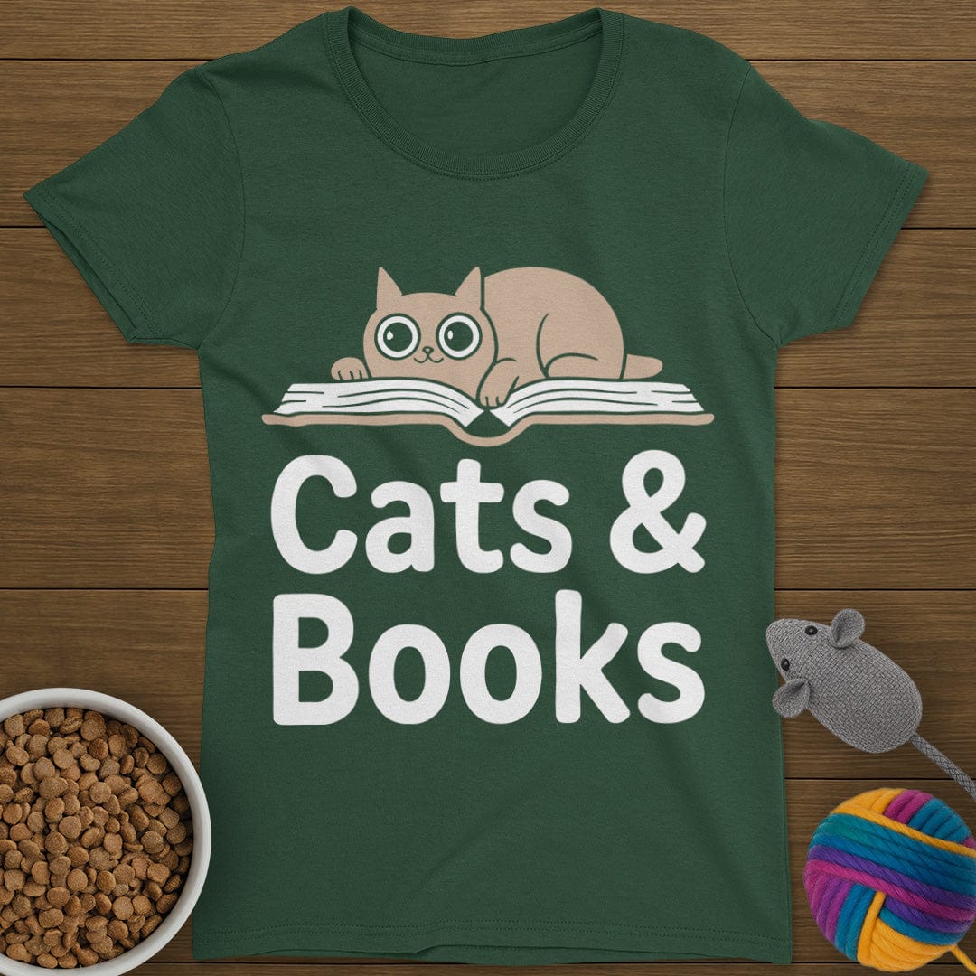 Cats and Books T-Shirt Womens