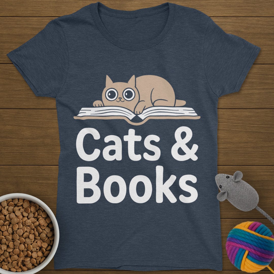 Cats and Books T-Shirt Womens