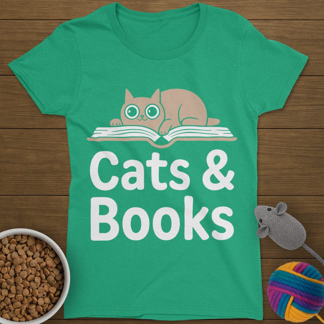Cats and Books T-Shirt Womens