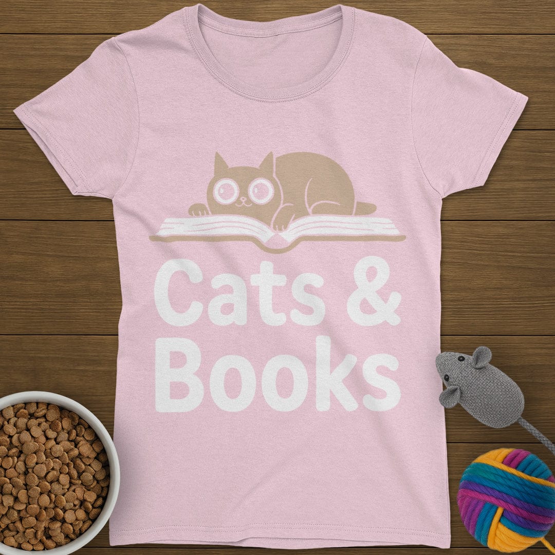 Cats and Books T-Shirt Womens