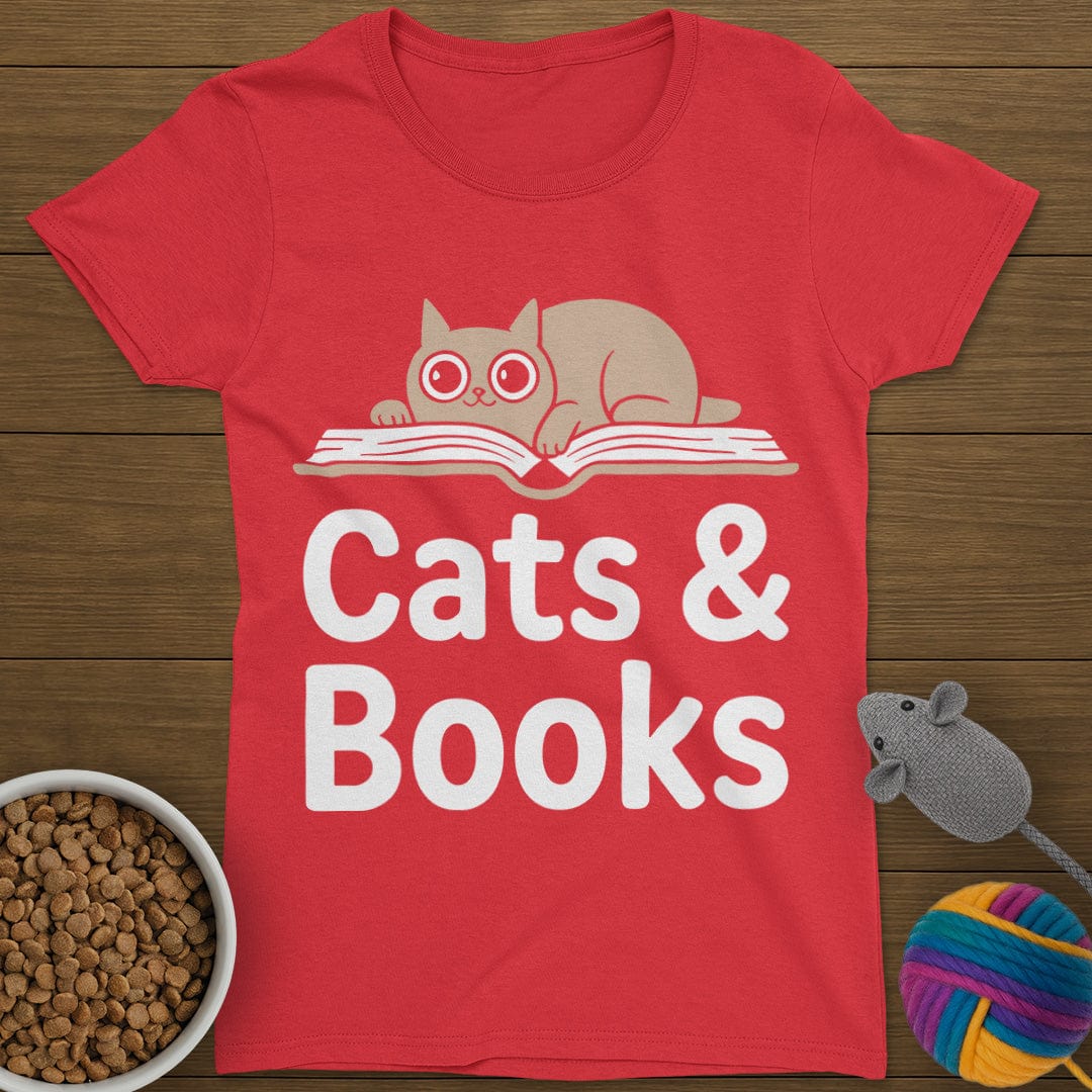 Cats and Books T-Shirt Womens