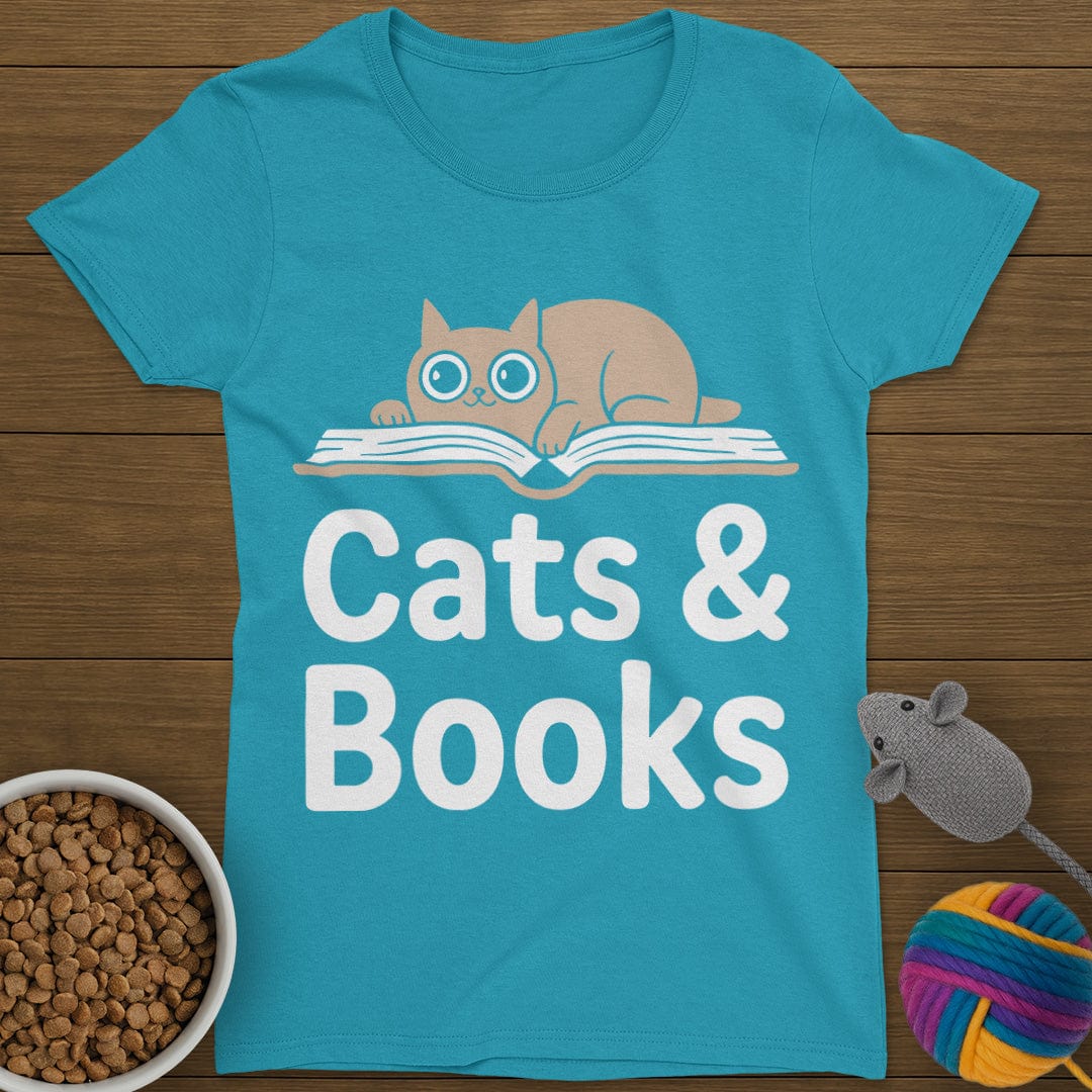 Cats and Books T-Shirt Womens