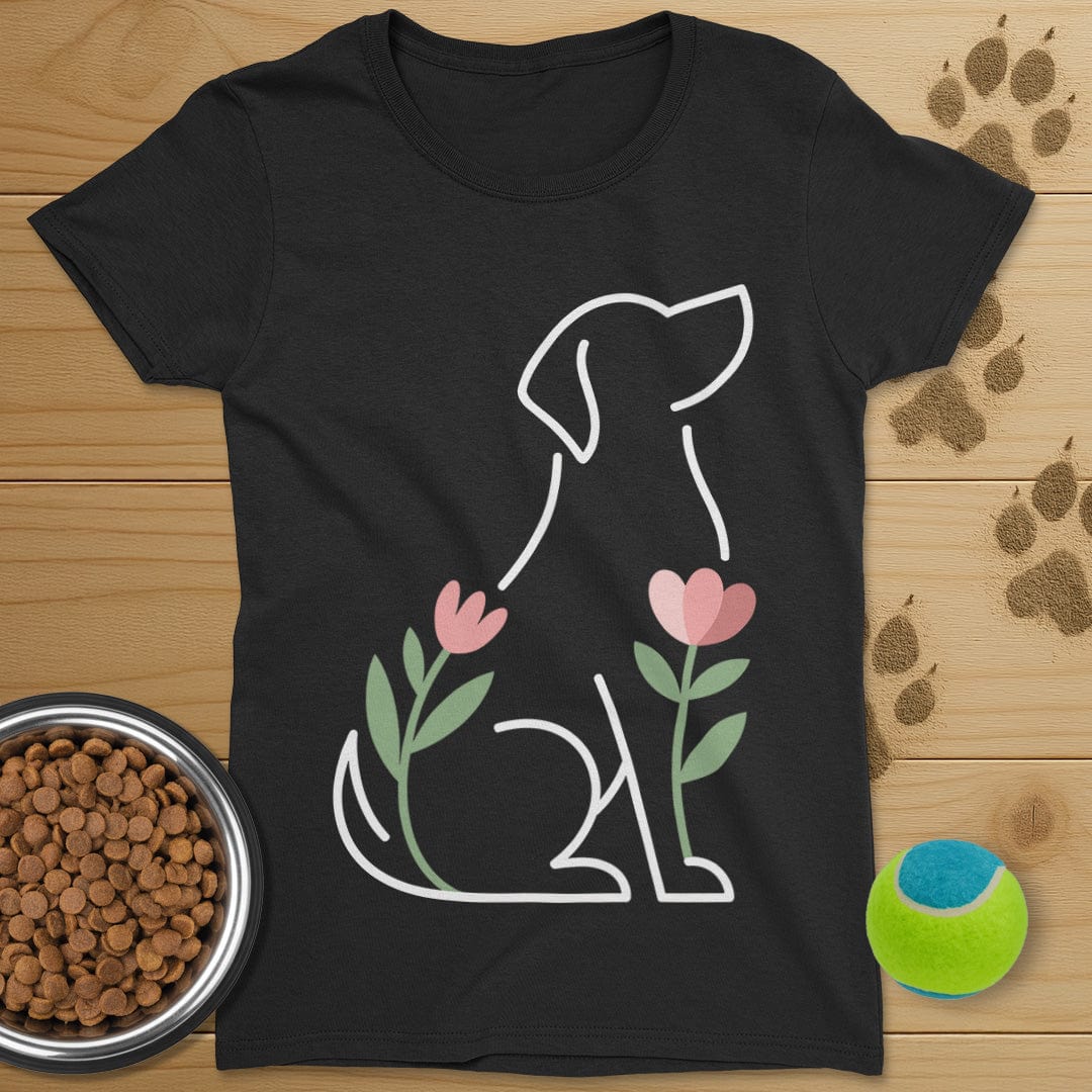 Dog And Flowers T-Shirt-Womens
