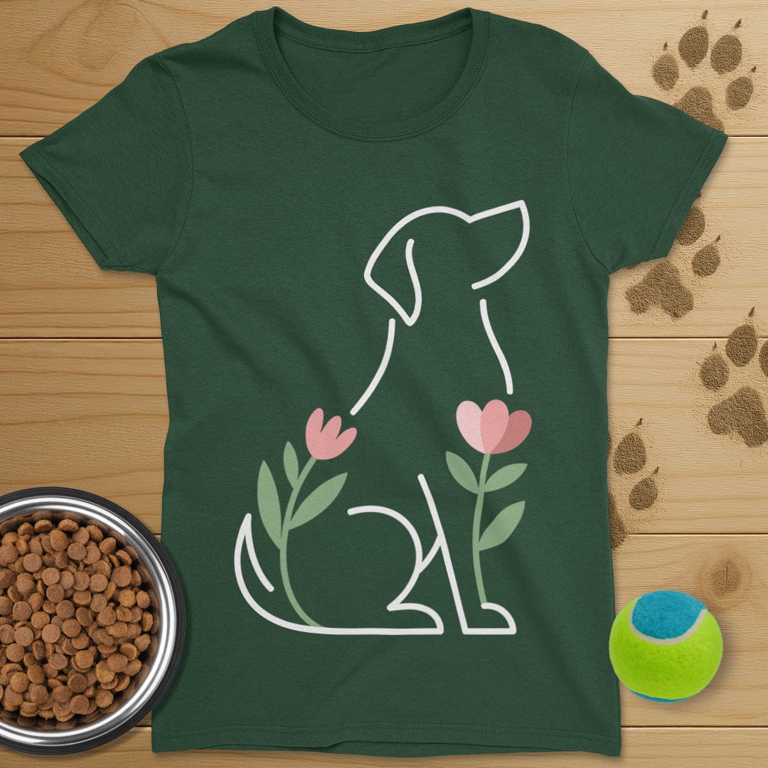 Dog And Flowers T-Shirt-Womens