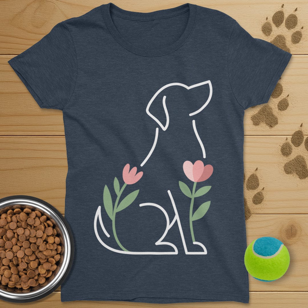 Dog And Flowers T-Shirt-Womens