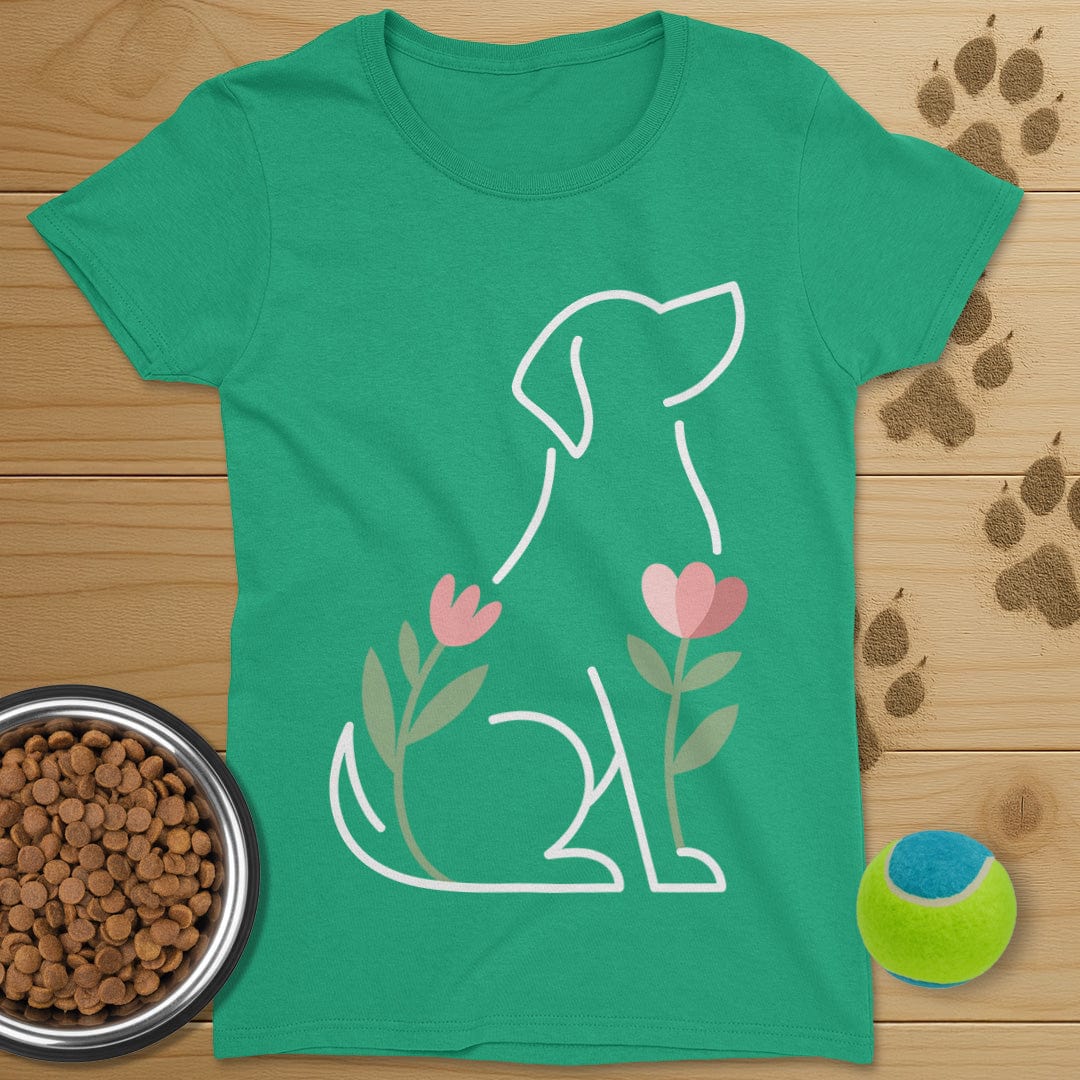 Dog And Flowers T-Shirt-Womens