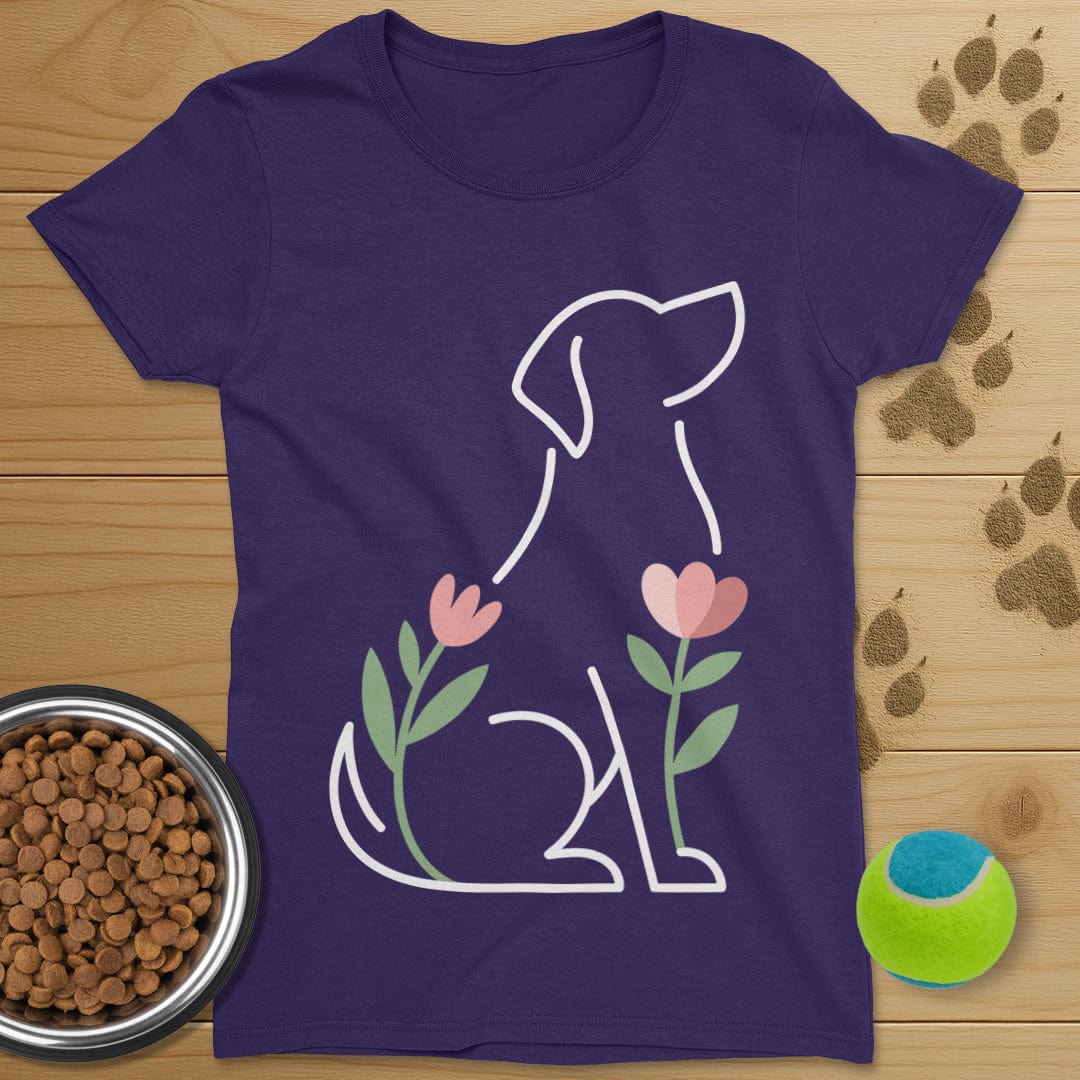 Dog And Flowers T-Shirt-Womens