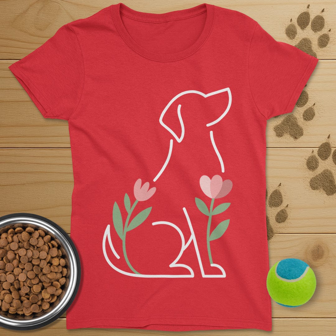 Dog And Flowers T-Shirt-Womens
