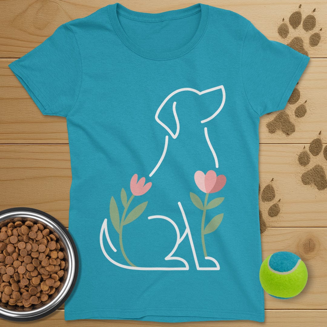 Dog And Flowers T-Shirt-Womens
