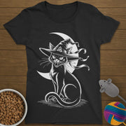 Halloween Witch Black Cat T-Shirt Womens