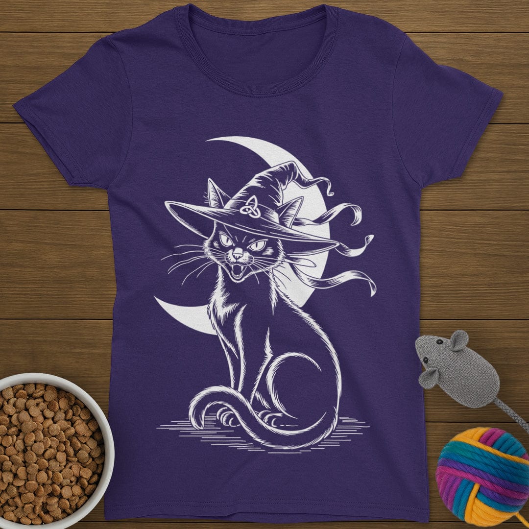 Halloween Witch Black Cat T-Shirt Womens