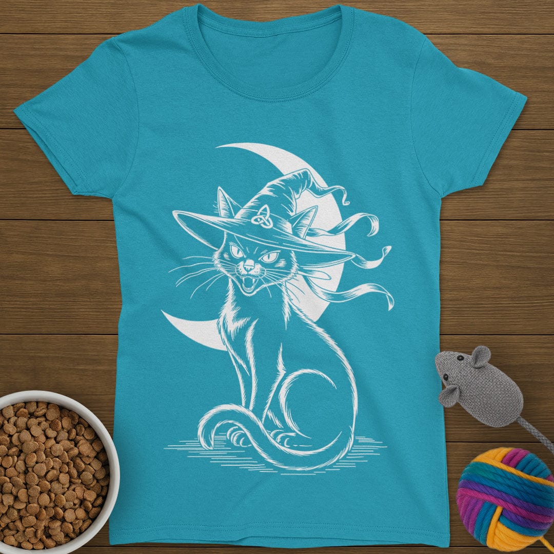 Halloween Witch Black Cat T-Shirt Womens
