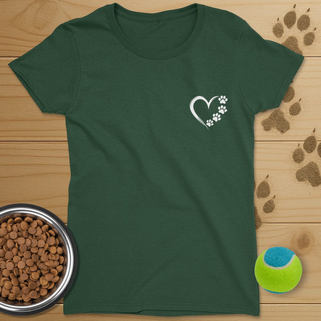 Heart and Dog Paws Badge T-Shirt-Womens