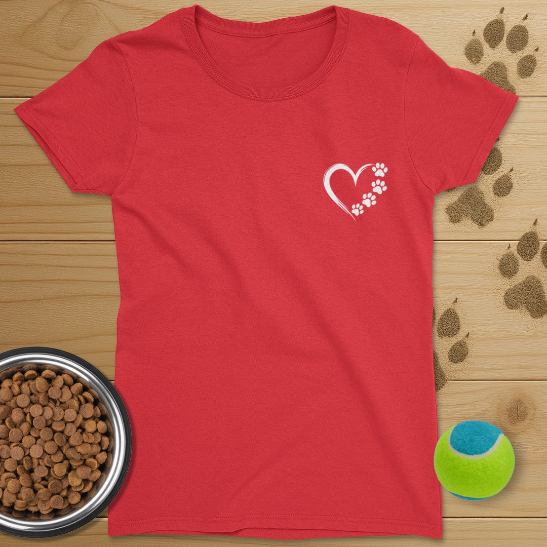 Heart and Dog Paws Badge T-Shirt-Womens