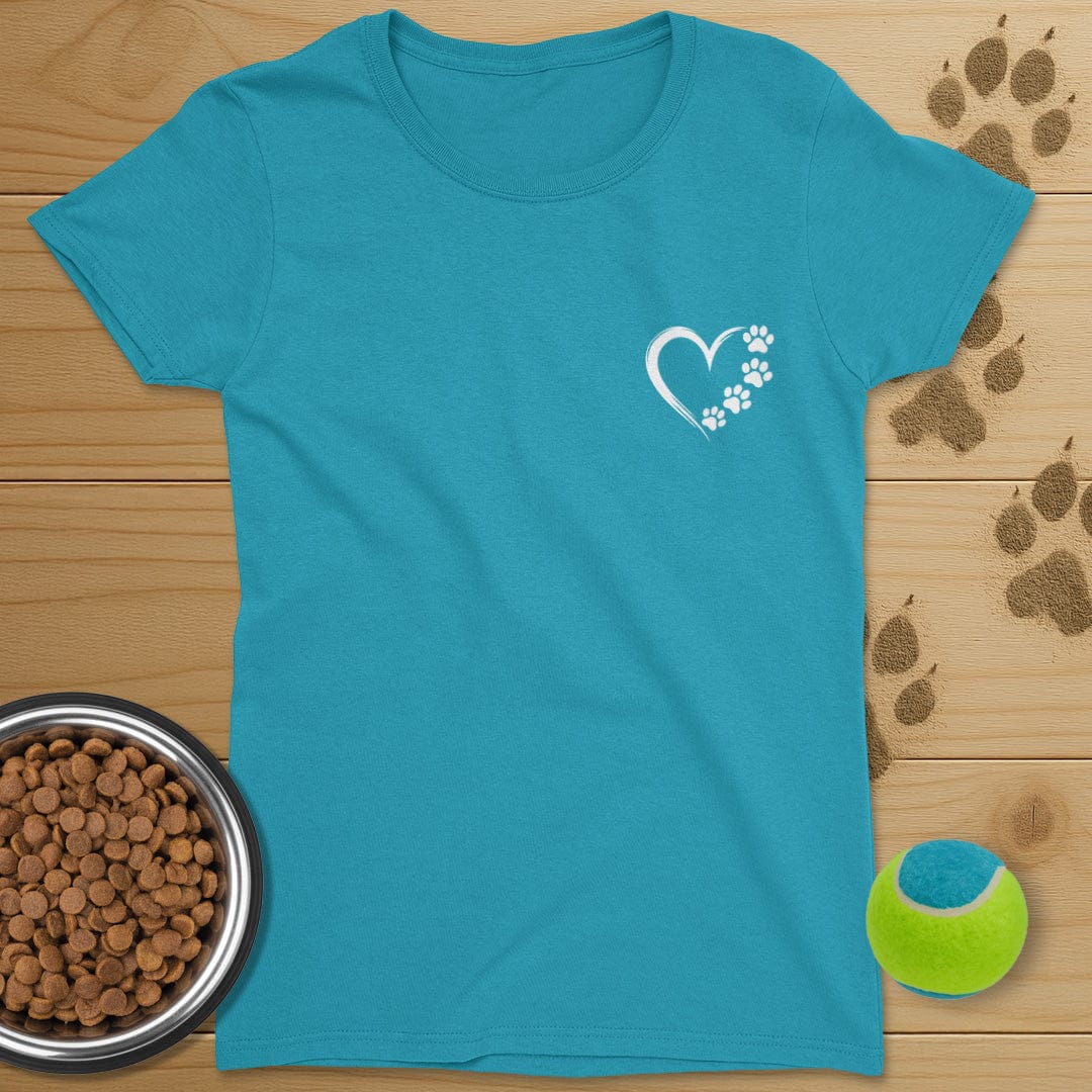 Heart and Dog Paws Badge T-Shirt-Womens