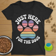 Just Here For The Dogs Retro Paw T-Shirt-Womens
