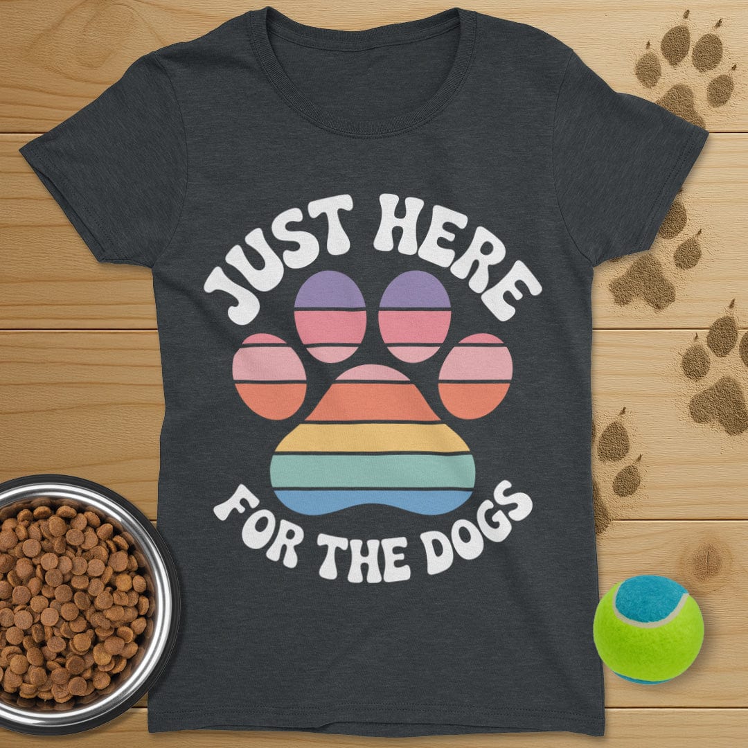 Just Here For The Dogs Retro Paw T-Shirt-Womens