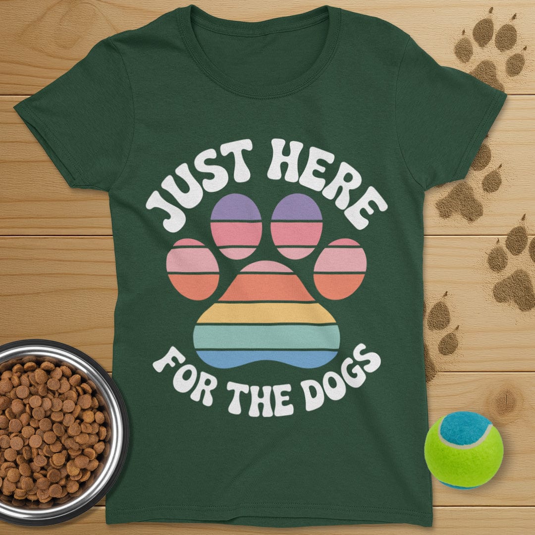 Just Here For The Dogs Retro Paw T-Shirt-Womens