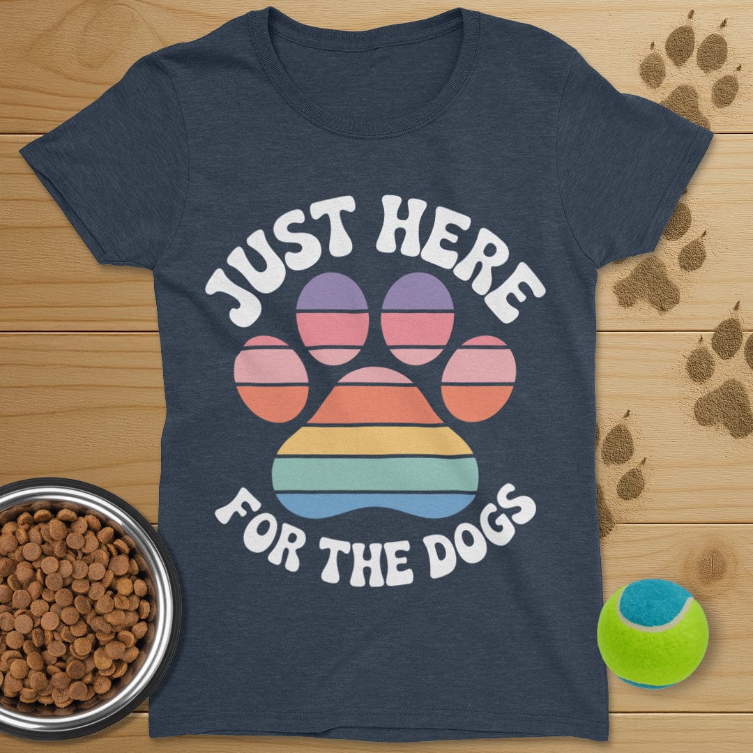 Just Here For The Dogs Retro Paw T-Shirt-Womens