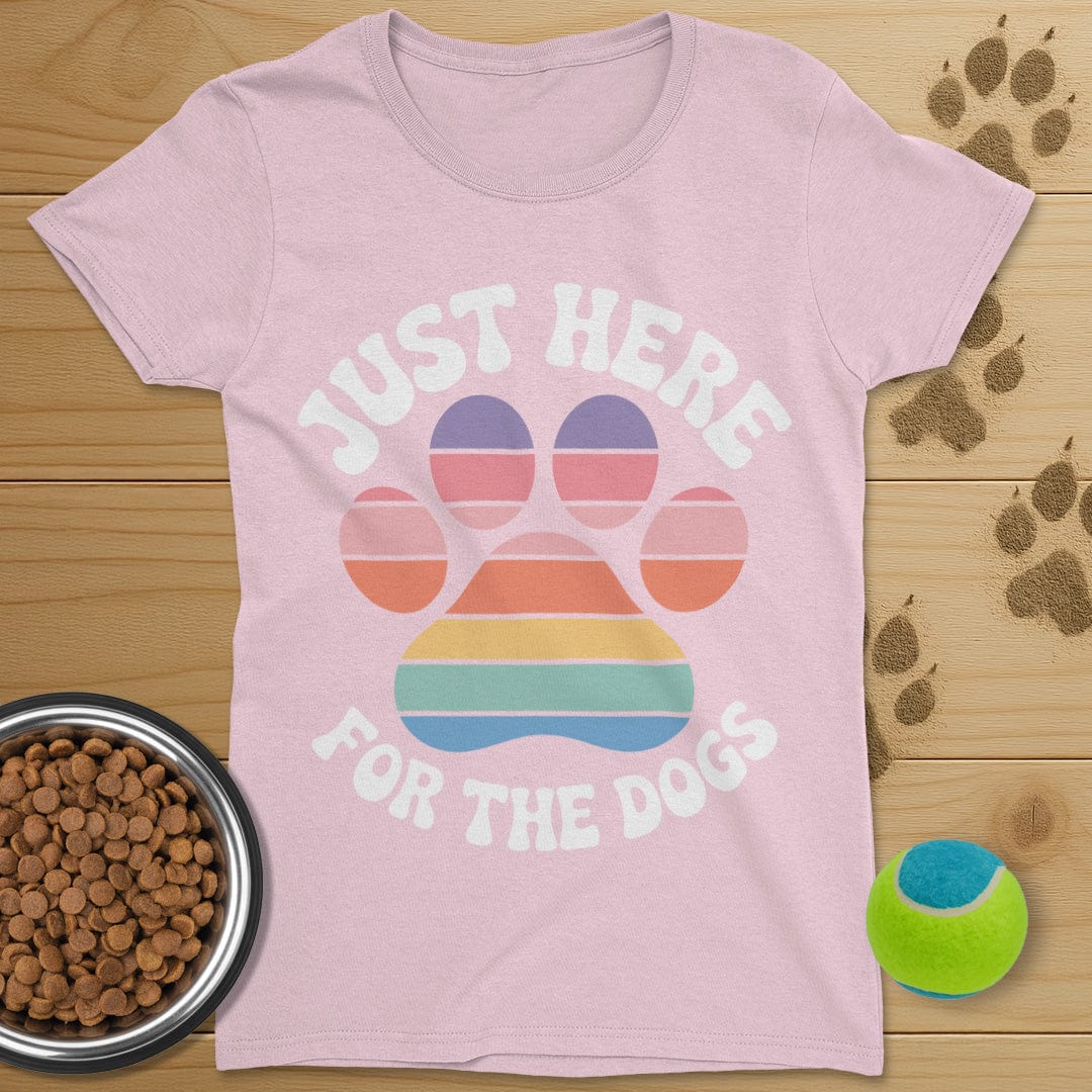 Just Here For The Dogs Retro Paw T-Shirt-Womens