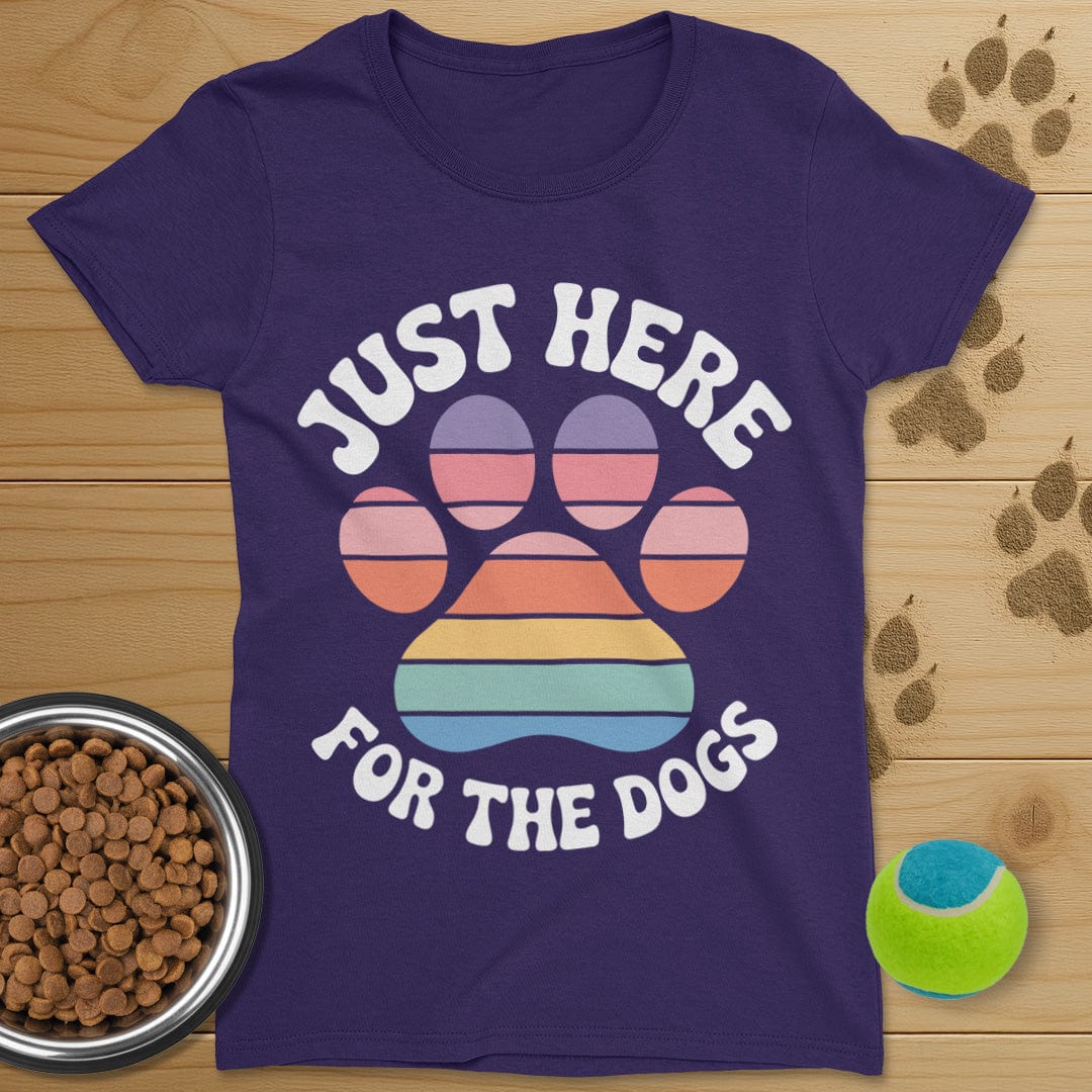 Just Here For The Dogs Retro Paw T-Shirt-Womens