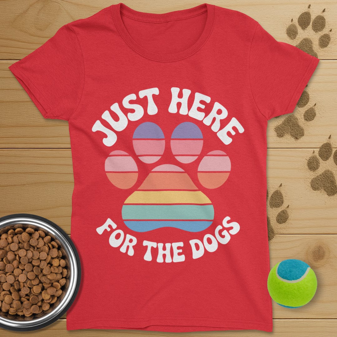 Just Here For The Dogs Retro Paw T-Shirt-Womens