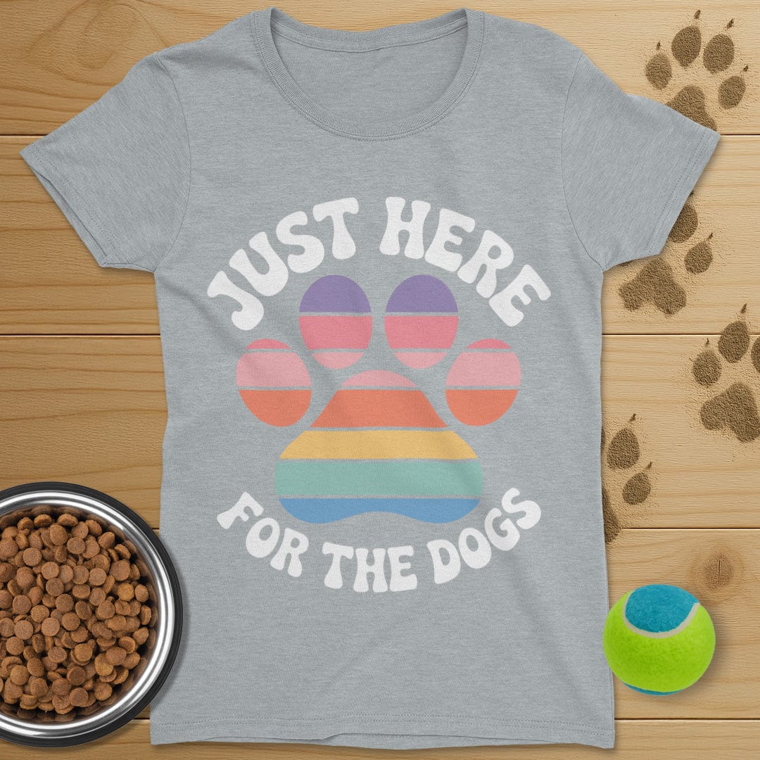 Just Here For The Dogs Retro Paw T-Shirt-Womens