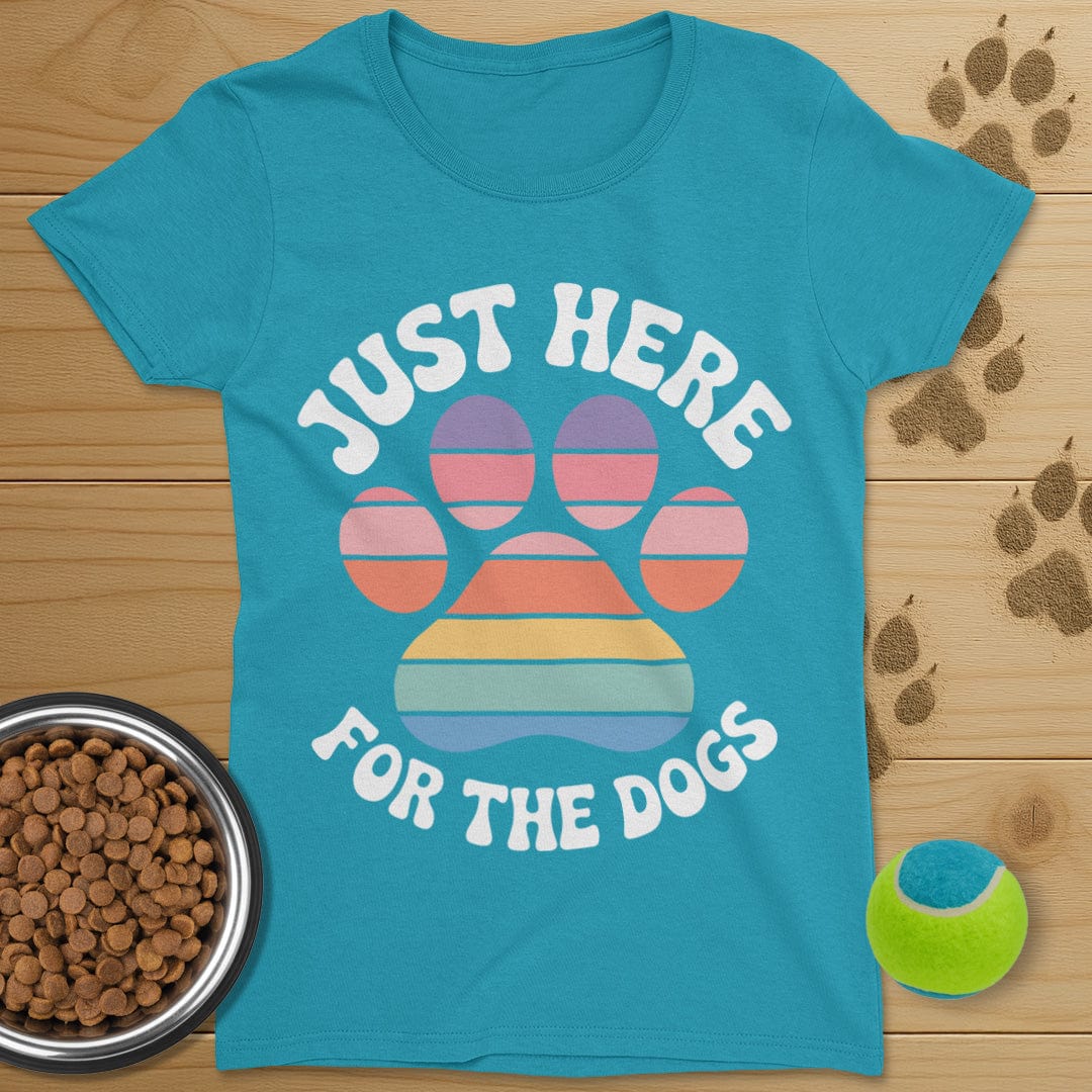 Just Here For The Dogs Retro Paw T-Shirt-Womens