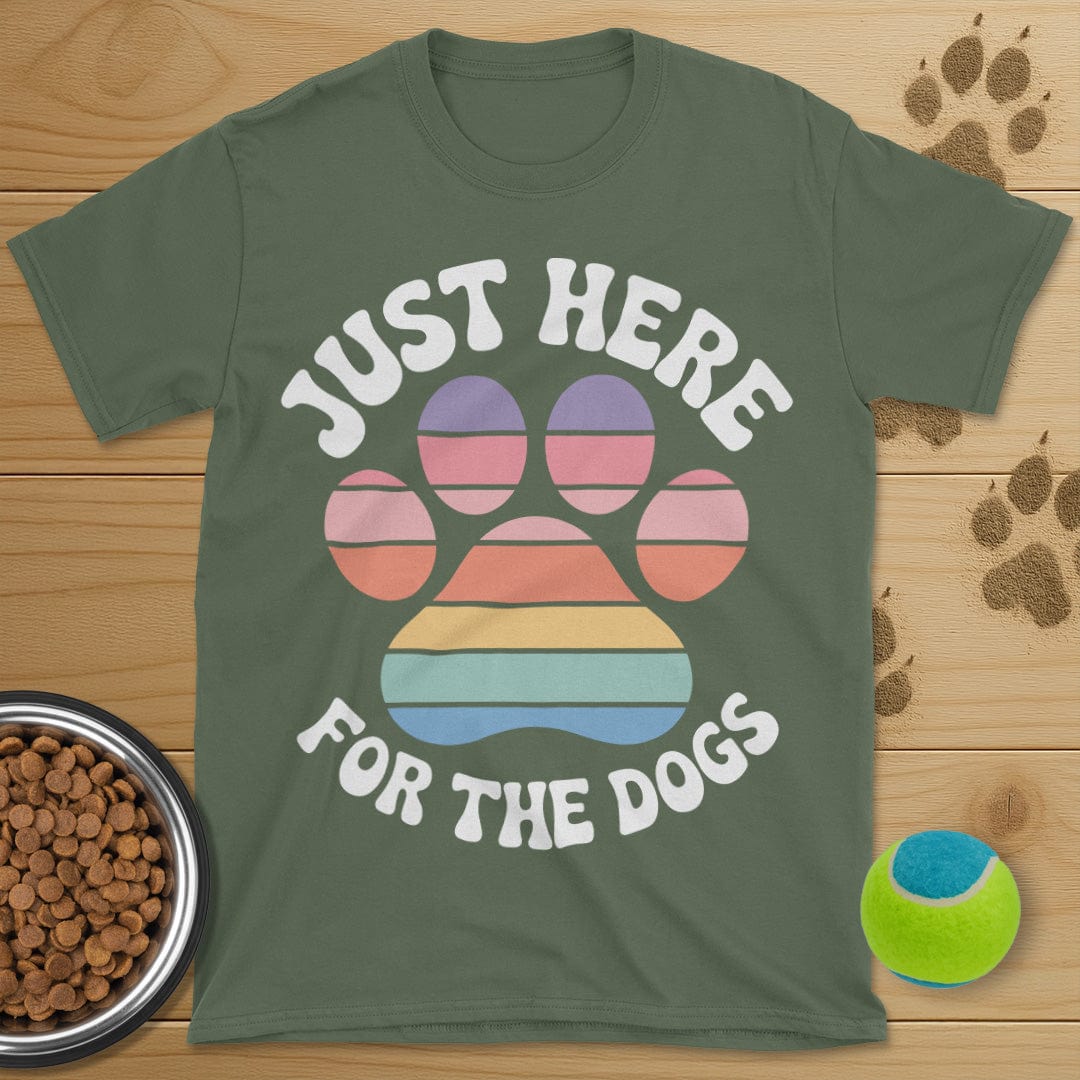 Just Here For The Dogs Retro Paw T-Shirt