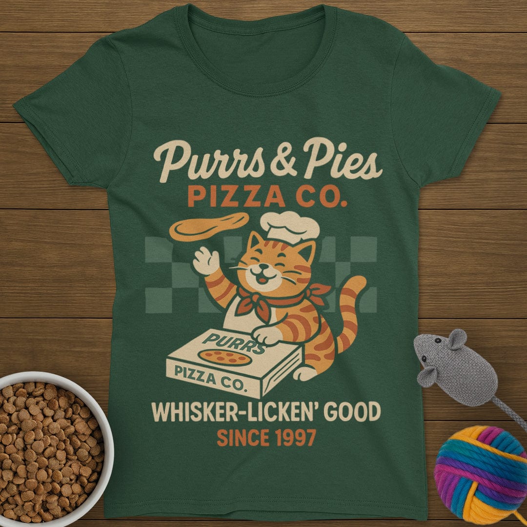 Purrs and Pies Pizza Co Cat T-Shirt Womens