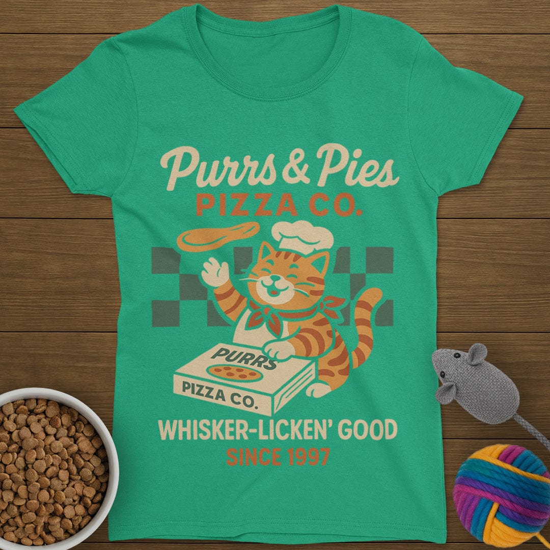 Purrs and Pies Pizza Co Cat T-Shirt Womens