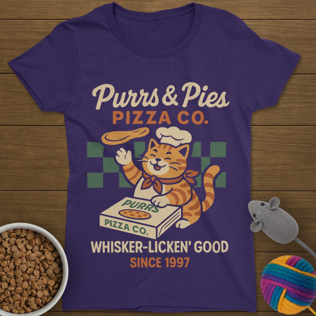 Purrs and Pies Pizza Co Cat T-Shirt Womens