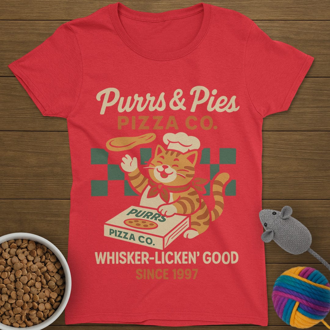 Purrs and Pies Pizza Co Cat T-Shirt Womens