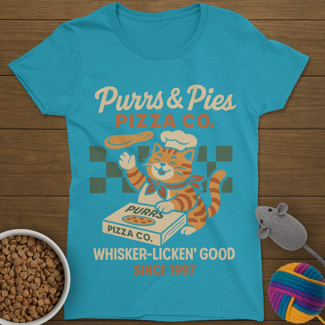 Purrs and Pies Pizza Co Cat T-Shirt Womens