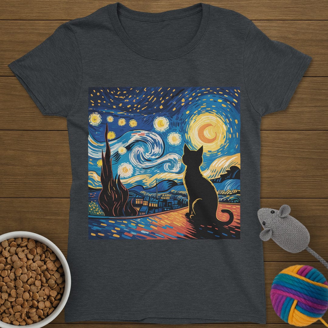 Starry Night Cat T-Shirt Womens