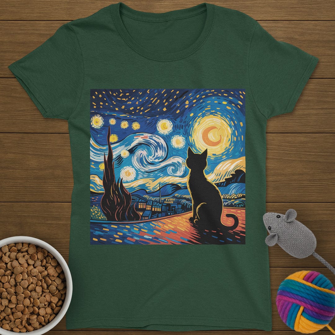 Starry Night Cat T-Shirt Womens
