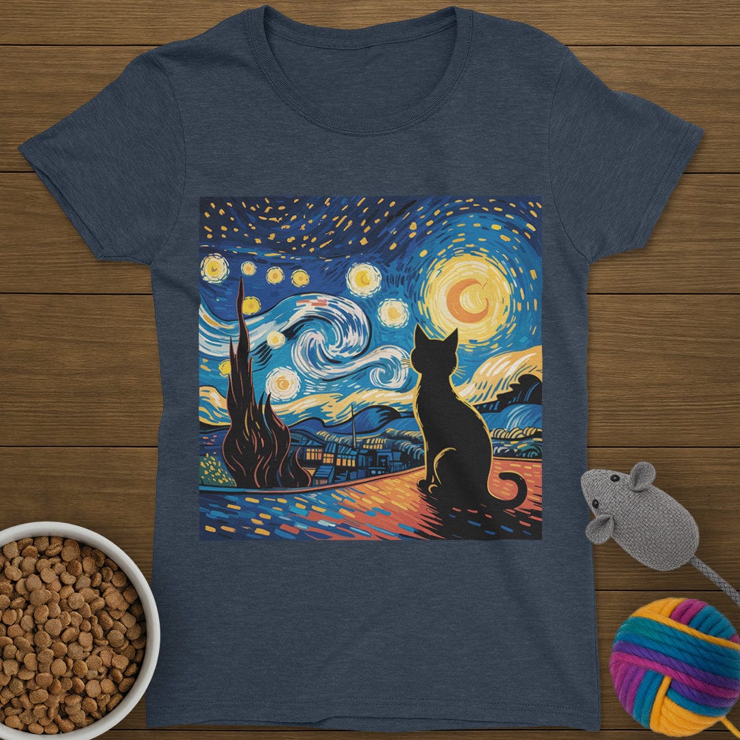 Starry Night Cat T-Shirt Womens