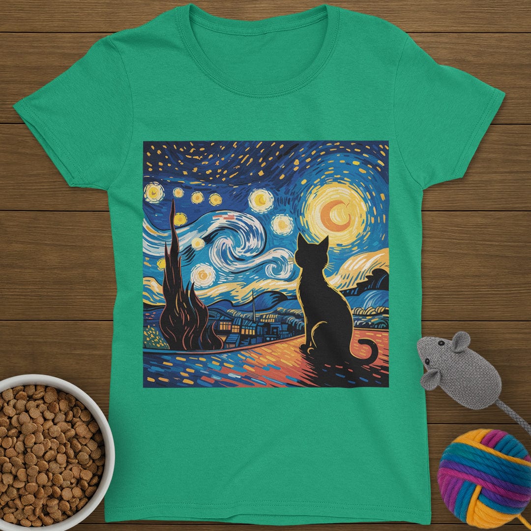 Starry Night Cat T-Shirt Womens