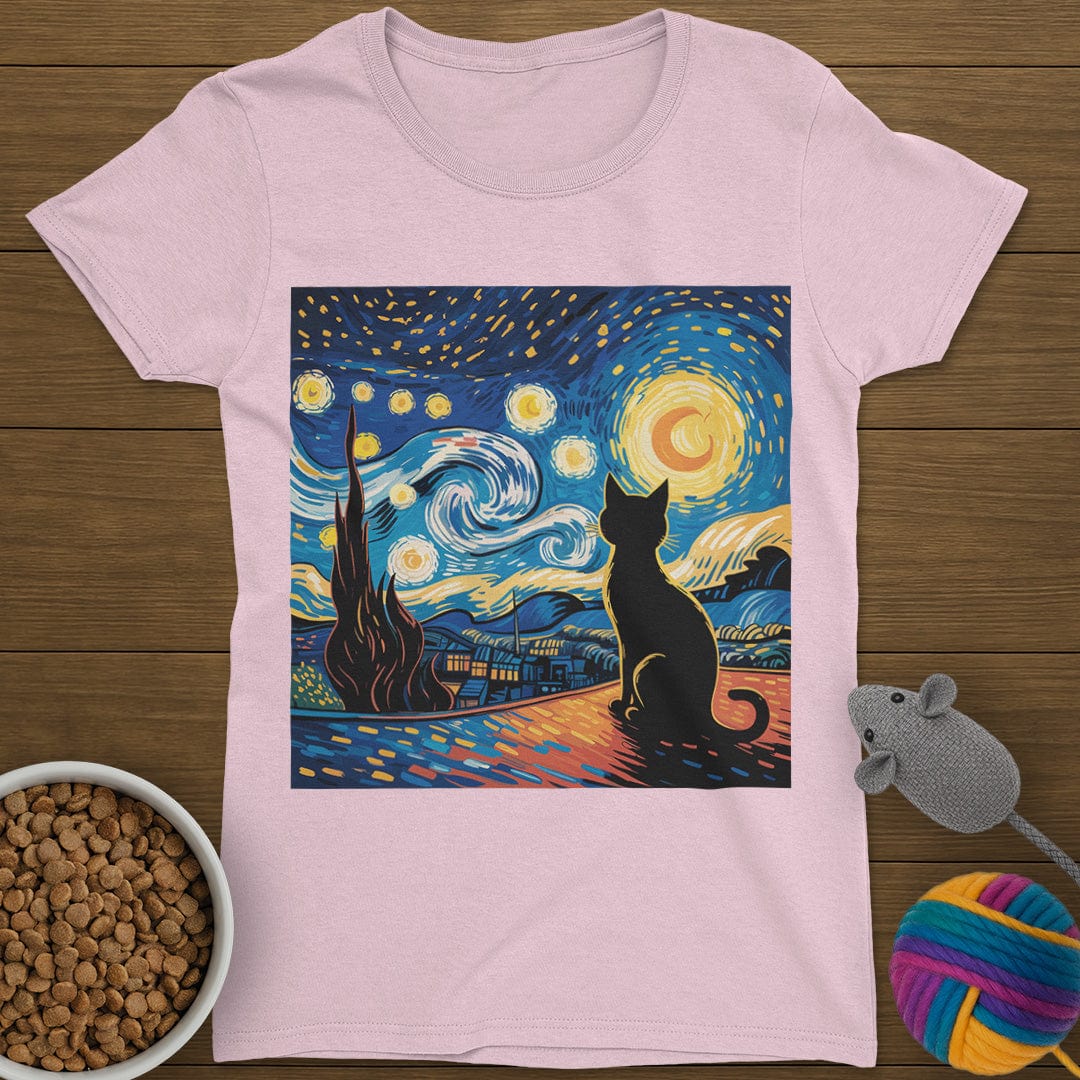 Starry Night Cat T-Shirt Womens